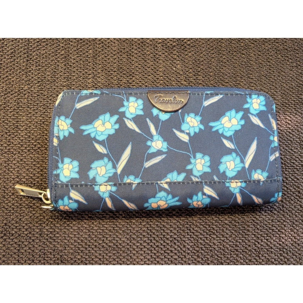 Travelon Floral Zip Around Travel Wallet Navy Turquoise Organizer
